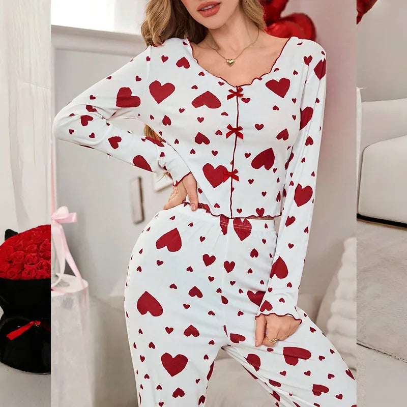 Women’s Heart Print Co-ord Pajama Set