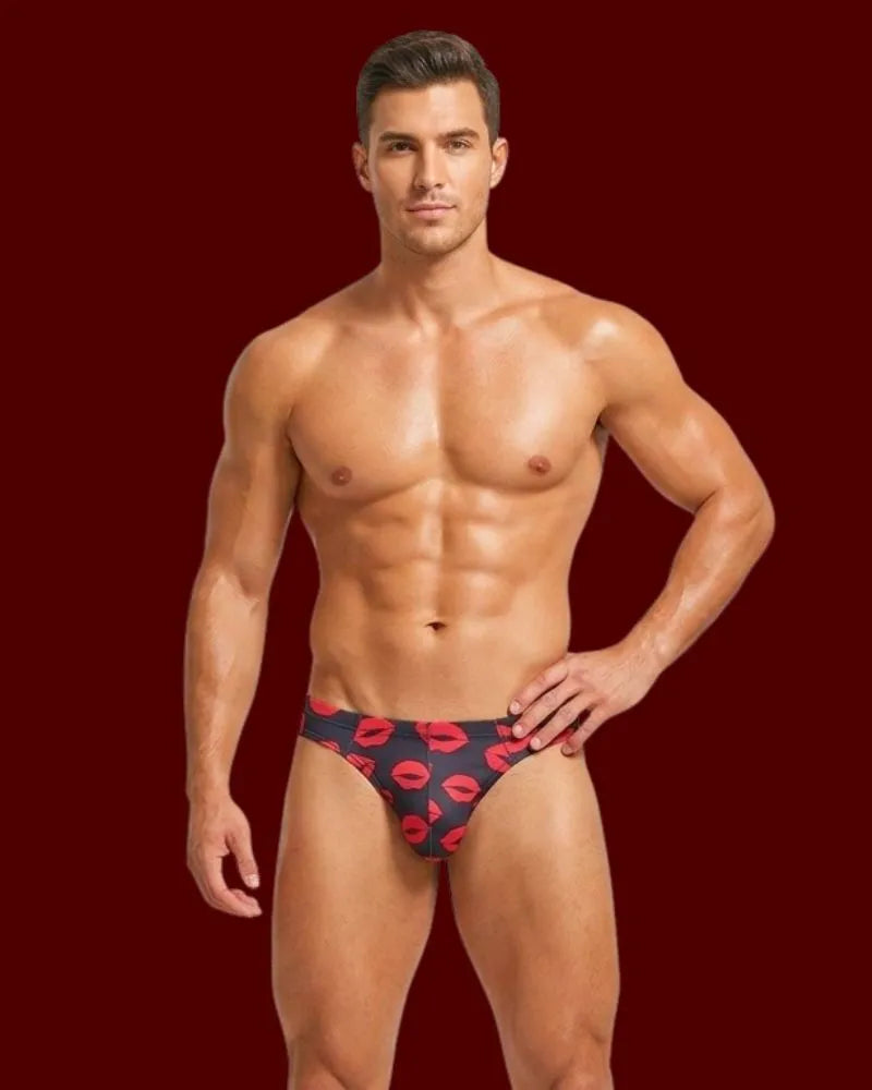 Men Red Lip Print Sexy Brief