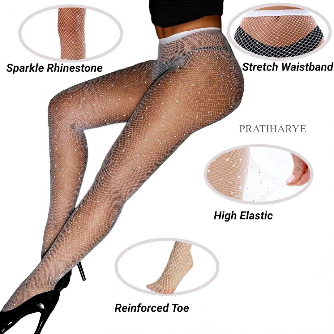 Rhinestone Fishnet Thigh High Stocking