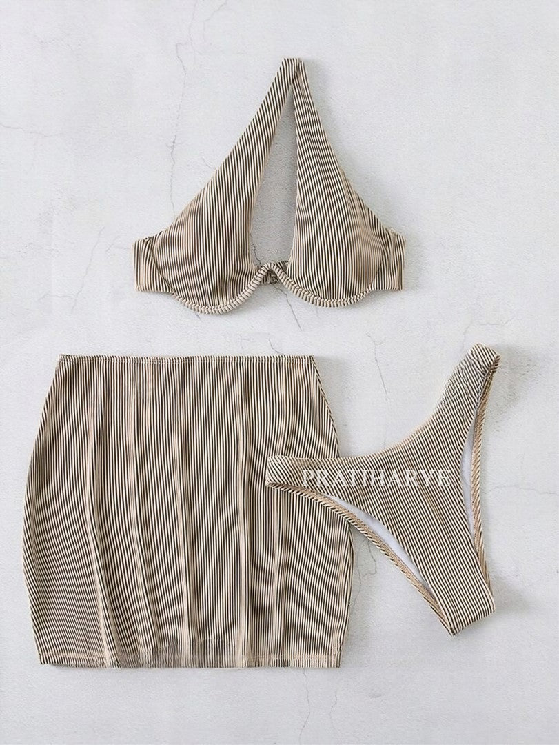 rib cut out swimsuit with beach skirt