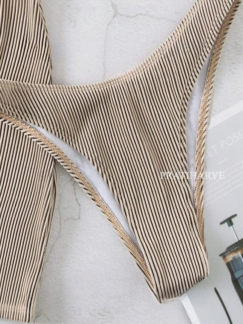 rib cut out swimsuit with beach skirt