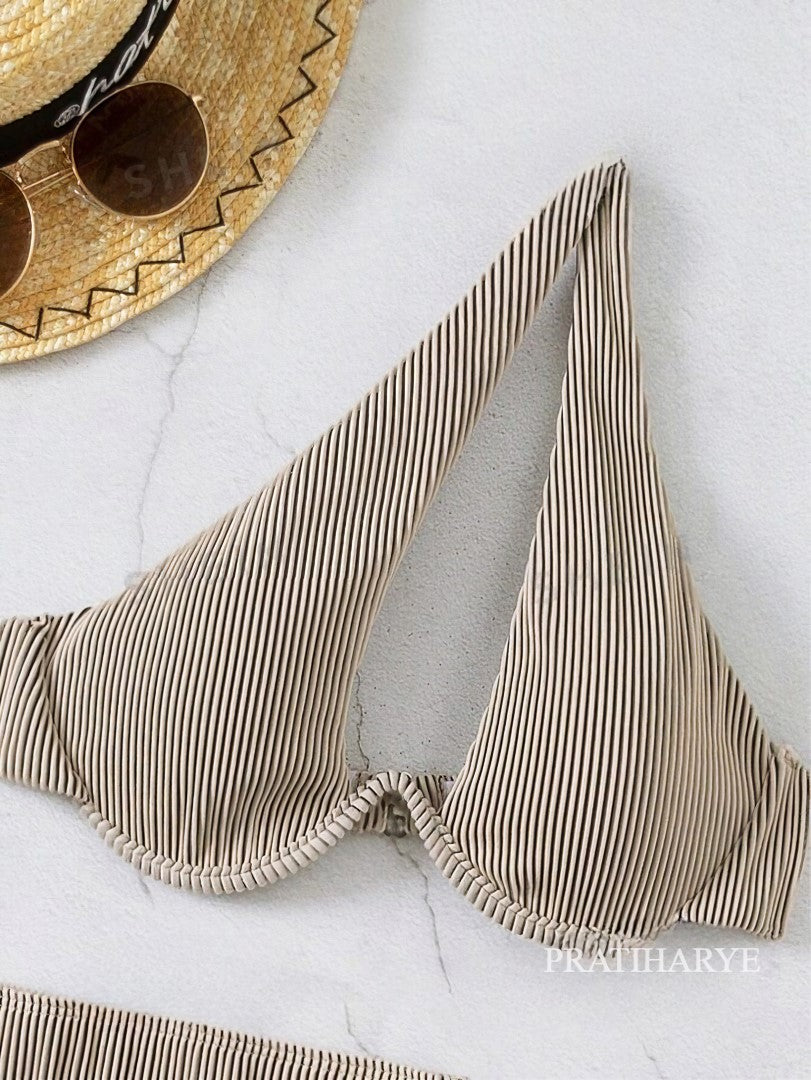 rib cut out swimsuit with beach skirt