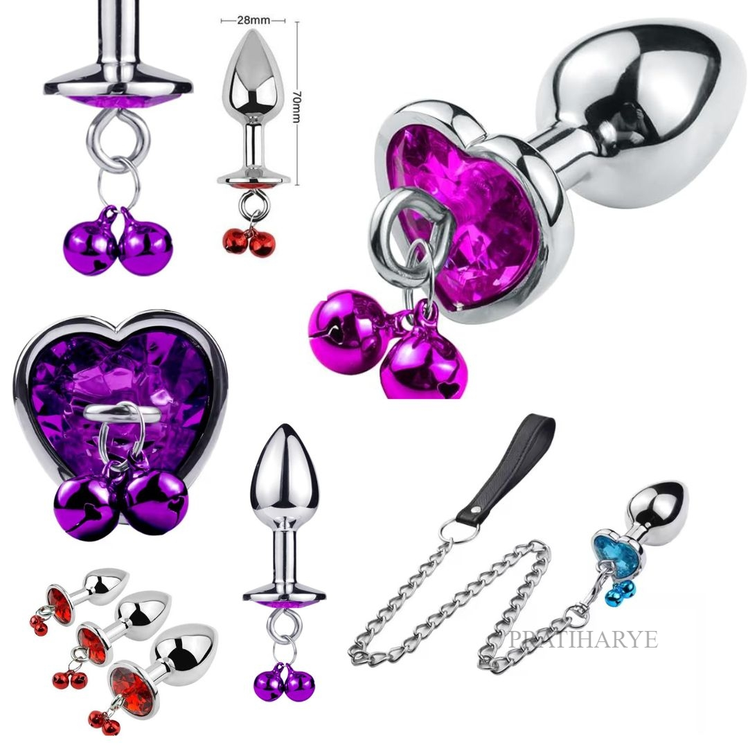 Heart Bejeweled Butt Plug with Chain