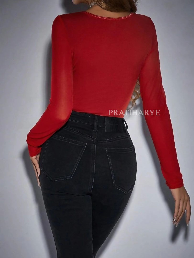 Rhinestone Sweetheart Neck Bodysuit