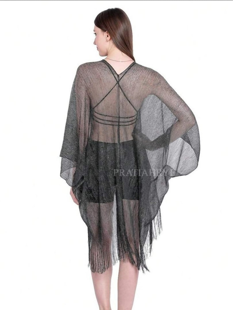 Metallic Fringed Beach Coverup