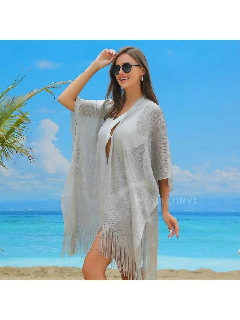 Metallic Fringed Beach Coverup