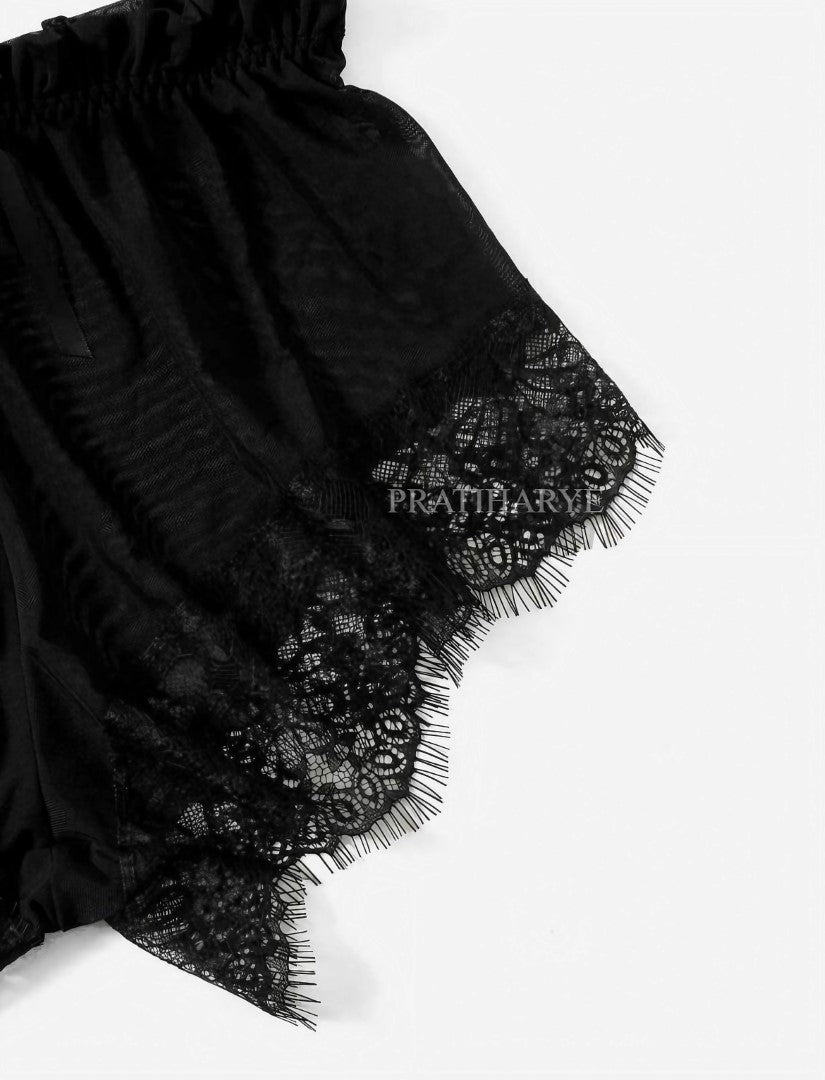 3Pc Sexy Lace Top Short Robe Set