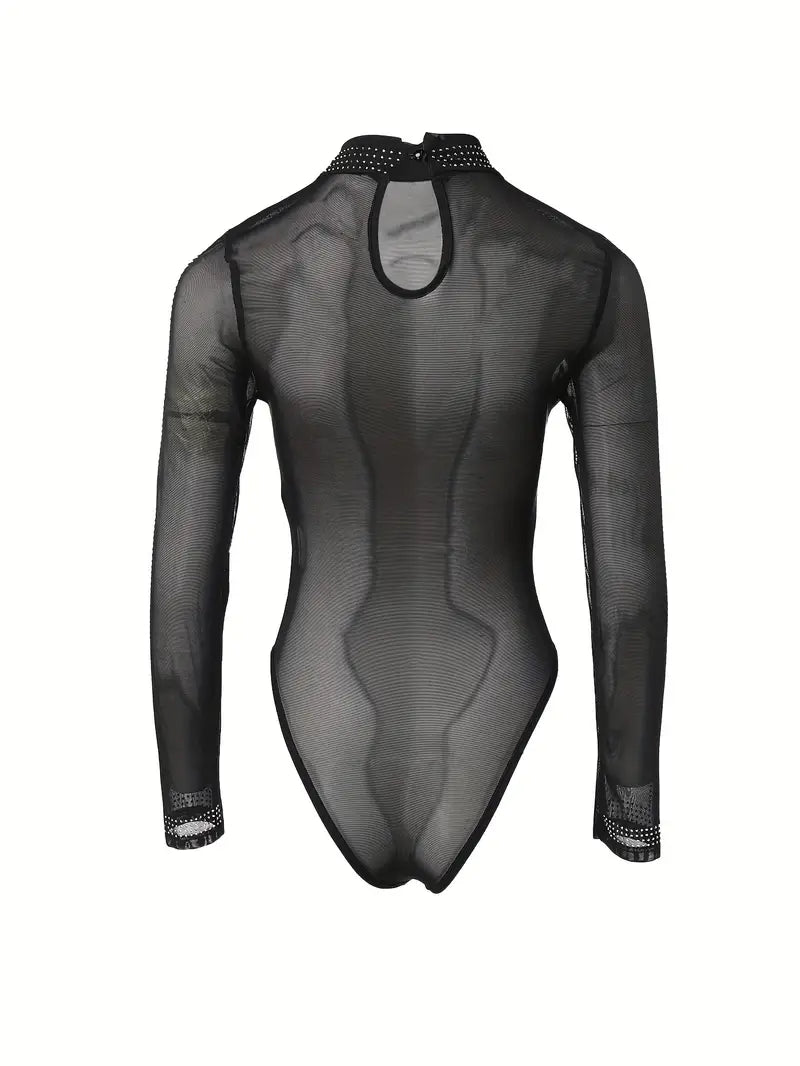 Rhinestone Mock neck Party wear Bodysuit