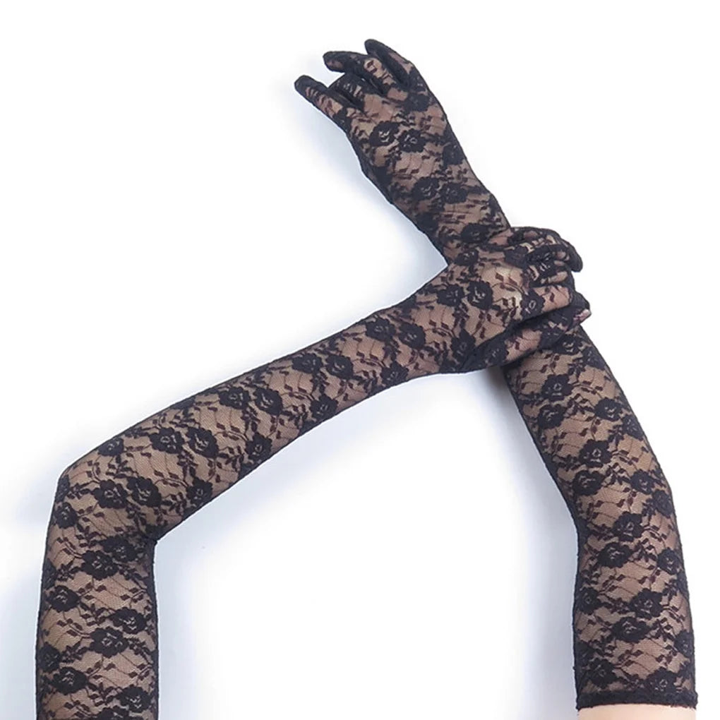 Long Mesh Floral Gloves