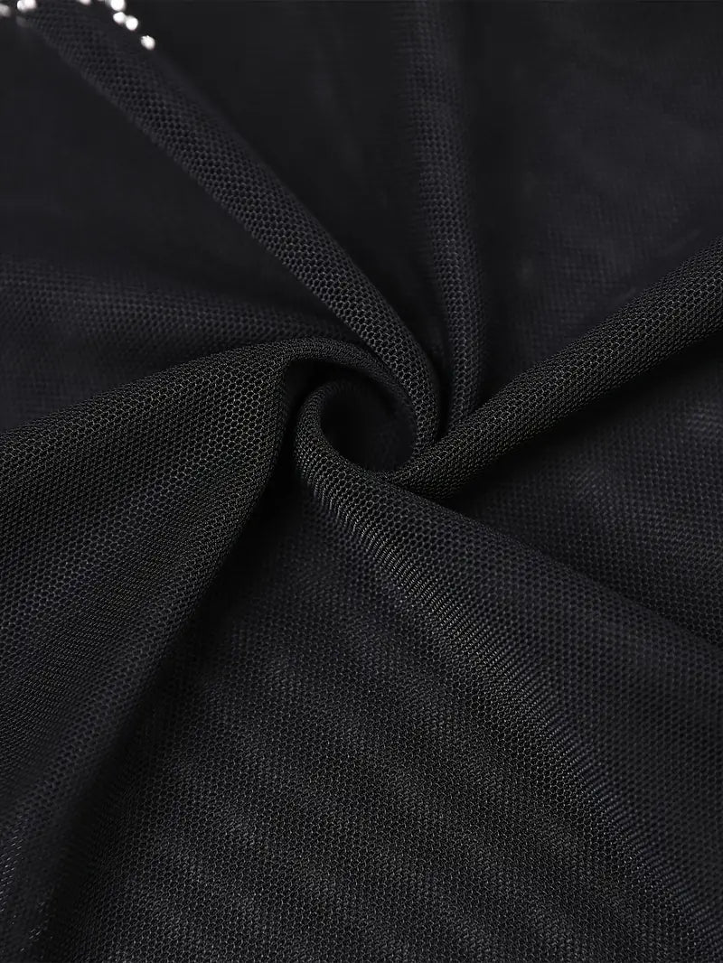 Rhinestone Mock neck Party wear Bodysuit