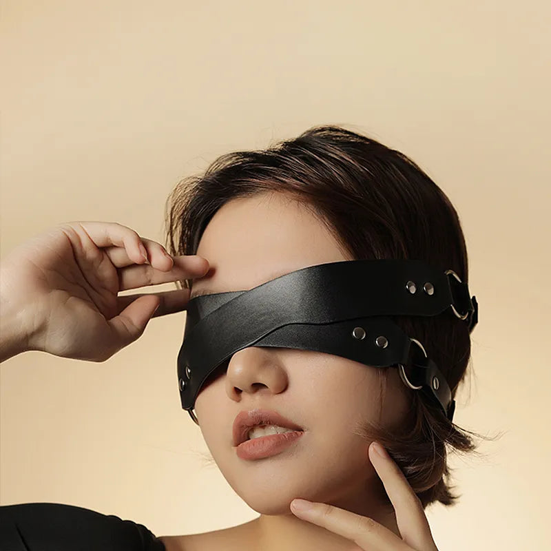 Cross Leather Blindfold Strap Mask