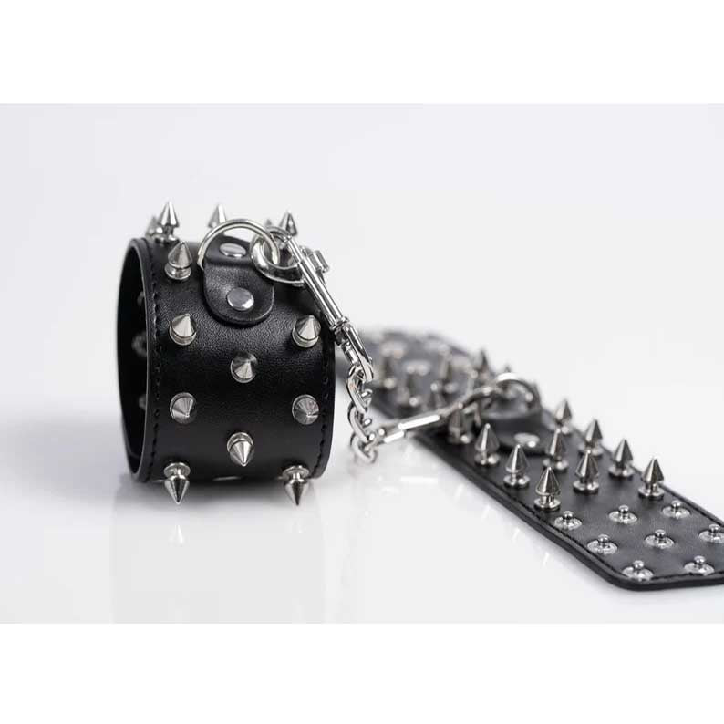 Premium Spiked Leather Black Handcuffs