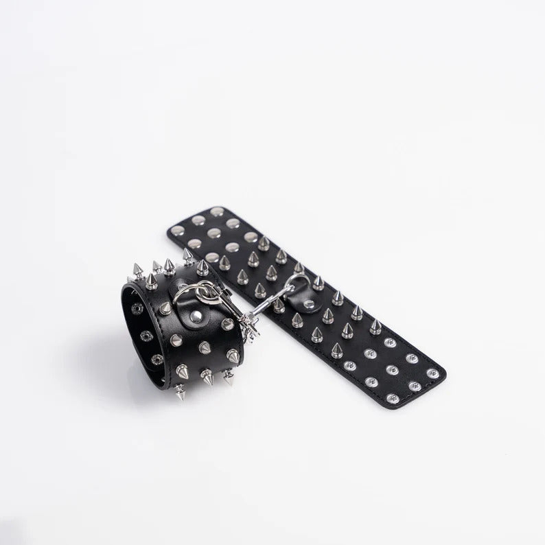 Premium Spiked Leather Black Handcuffs