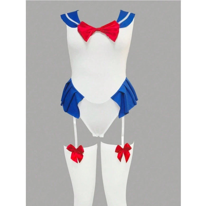 Sailor Fantasy Bow Bodysuit set with stocking