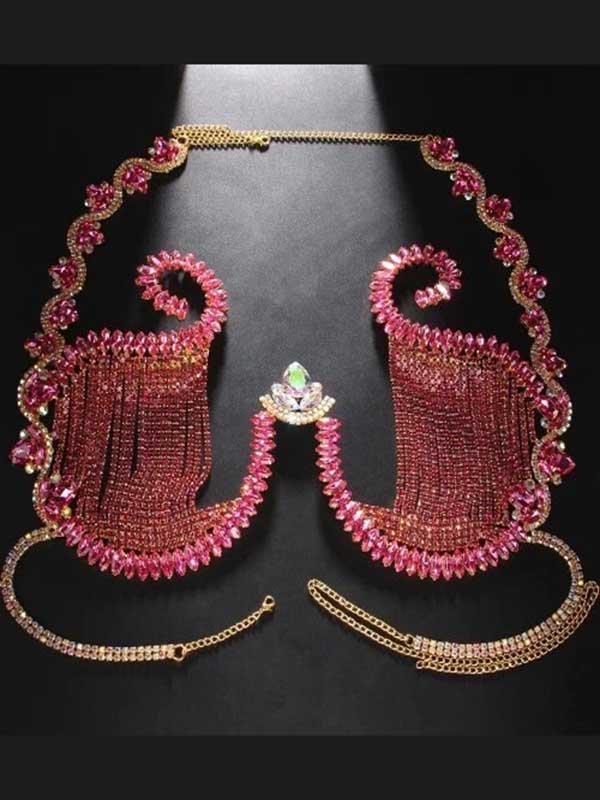 Premium Sparkling Pink Crystal Chain Top/Bralette