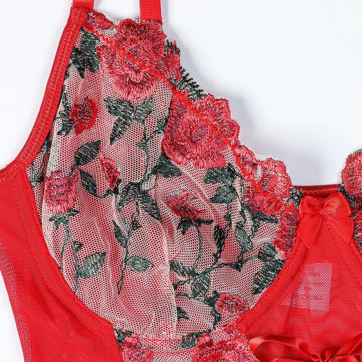 Floral Embroidered Corset Sexy Lingerie Set