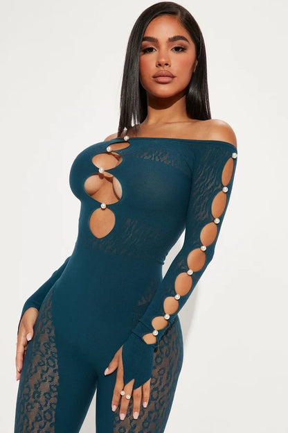 Blue Sexy Lingerie Fishnet Cut-Out Jumpsuit