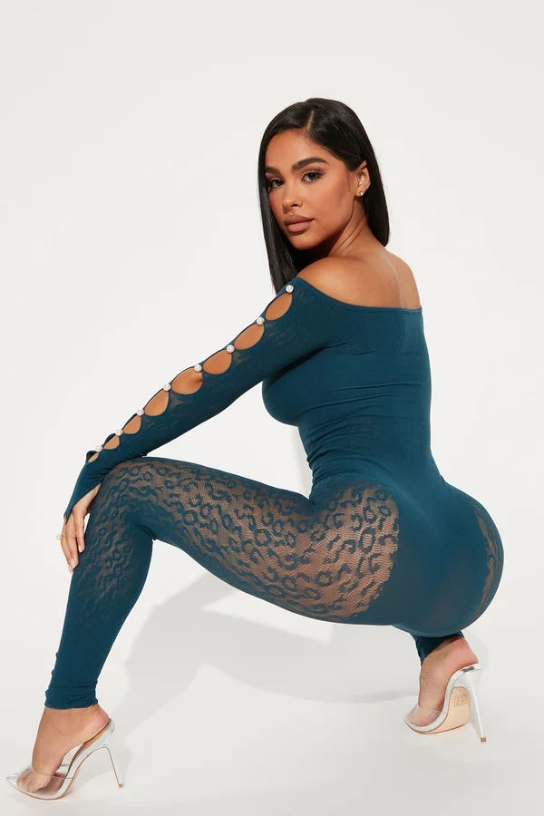 Blue Sexy Lingerie Fishnet Cut-Out Jumpsuit