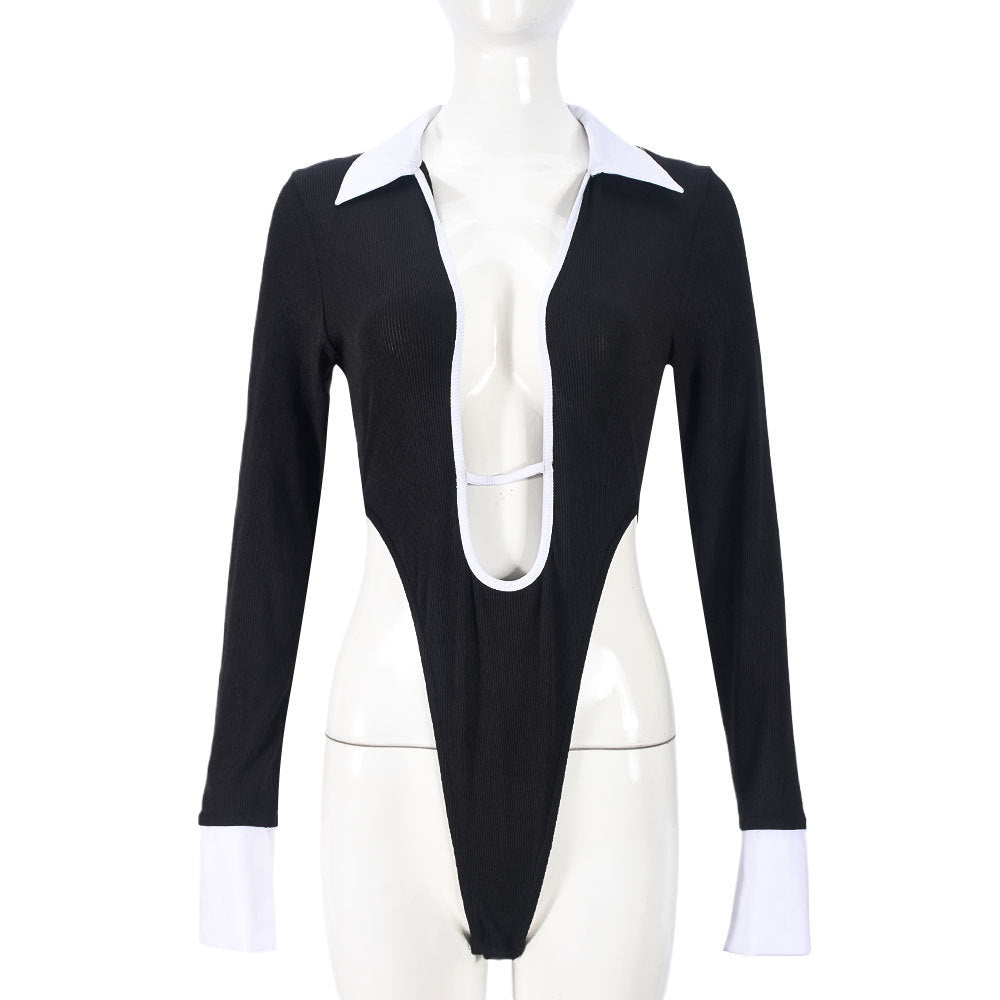 Deep Plunge Neck Long-Sleeve Bodysuit
