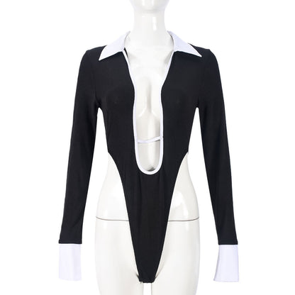 Deep Plunge Neck Long-Sleeve Bodysuit