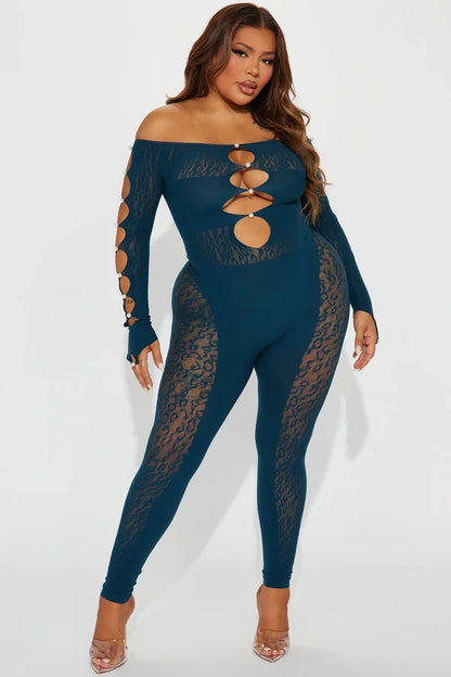 Blue Sexy Lingerie Fishnet Cut-Out Jumpsuit