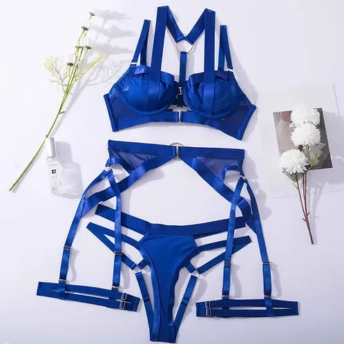 Premium Sapphire Sexy Garter Lingerie set