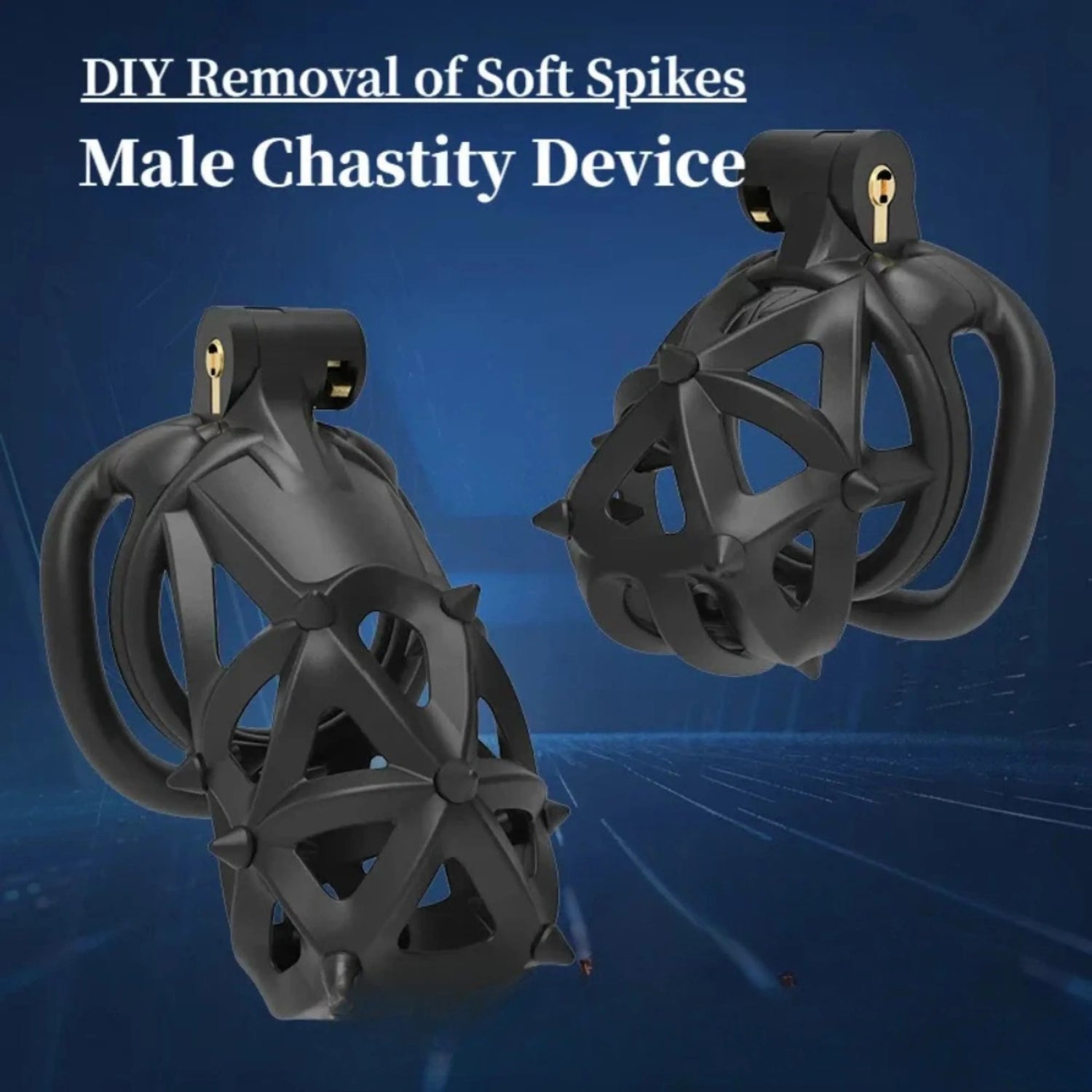Plastic Silicone Spike Male Chastity Cage lock - Black
