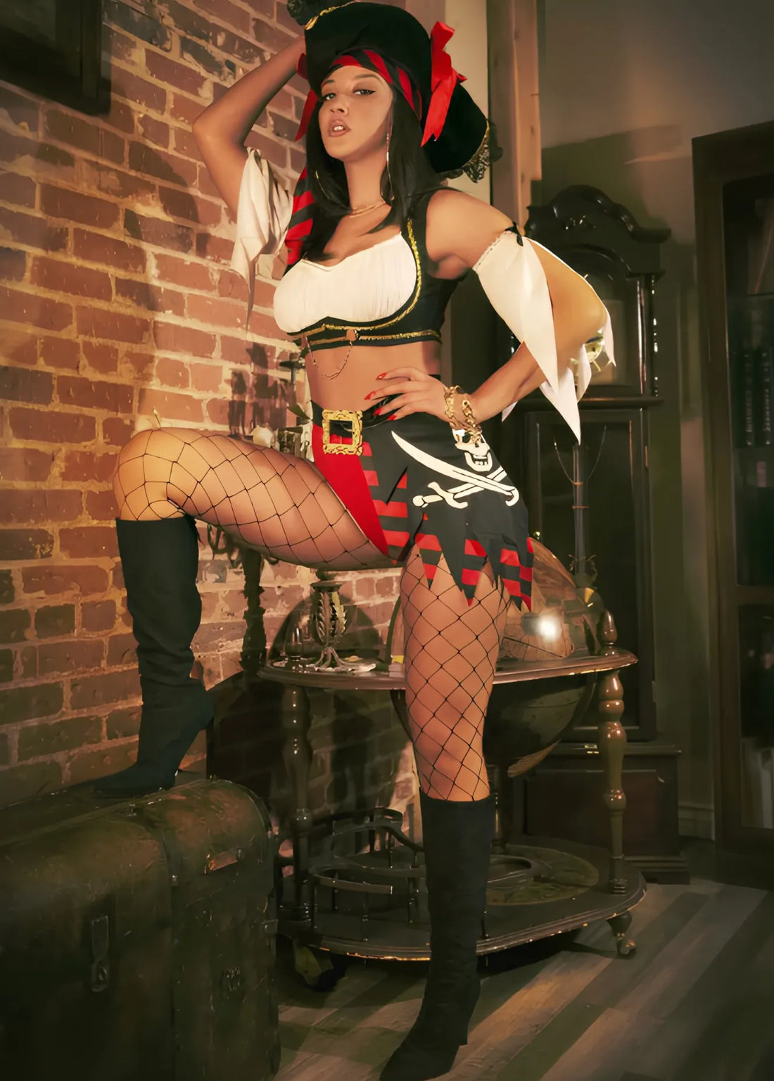 Sexy Pirate Roleplay Dress – Black &amp; Red Pirate Costume Outfit