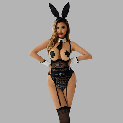 Black Bunny Open Bust Sexy Lingerie Roleplay Set