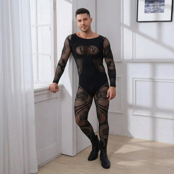 Men's Black Full Body Fishnet Bodystocking/Jumpsuit