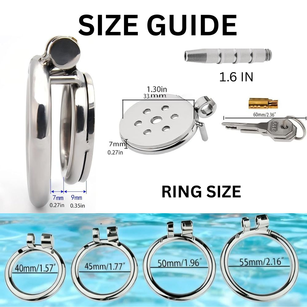 Stainless Steel Flat Chastity Cage with Urethral Pipe