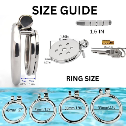 Stainless Steel Flat Chastity Cage with Urethral Pipe