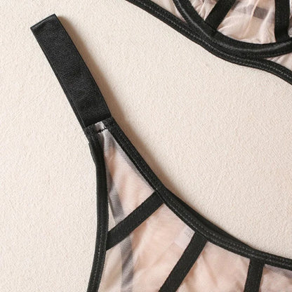 Trending Sheer Contrast Lingerie set with Black Stocking