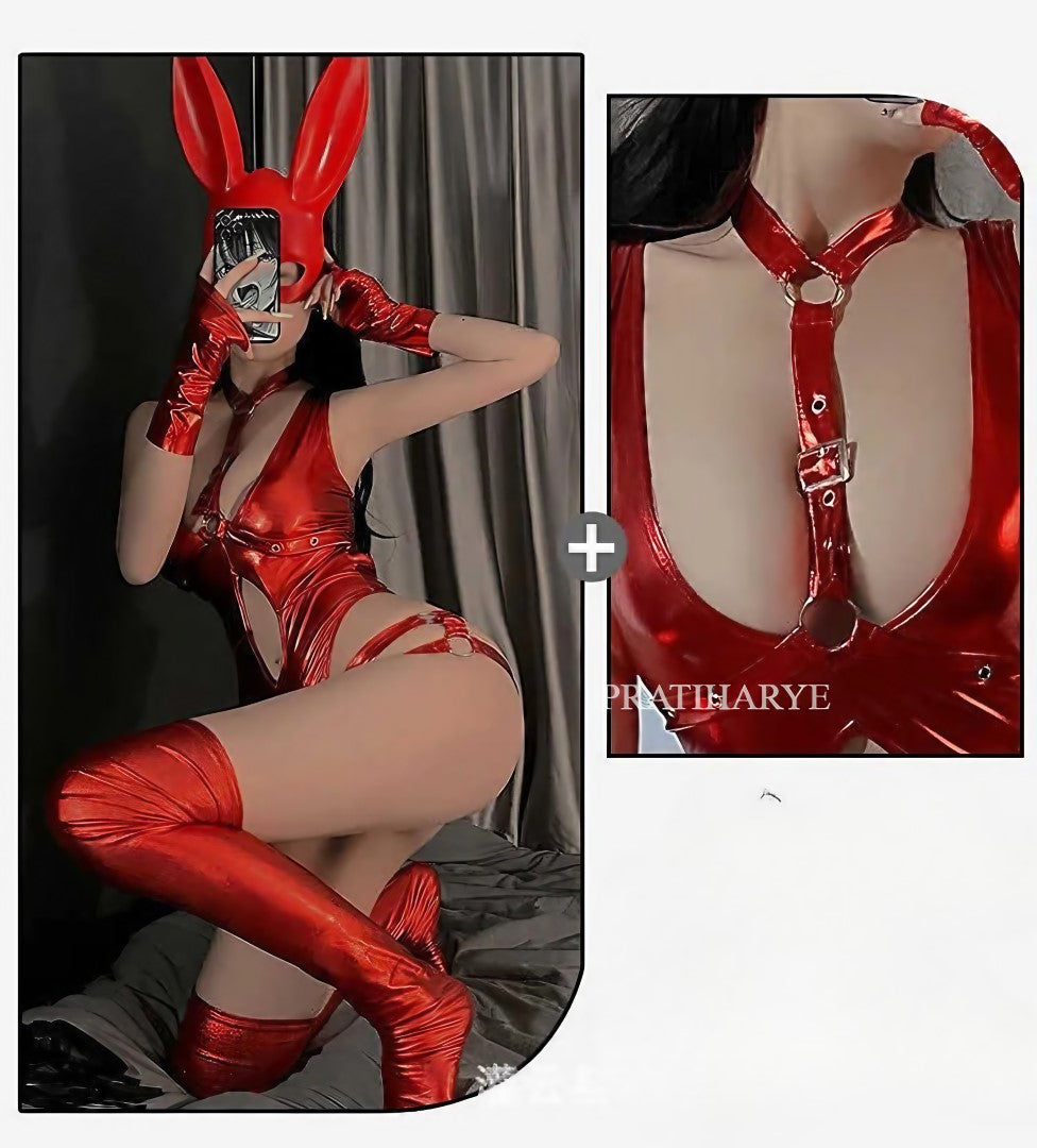 Pu Leather Bunny outfit with mask