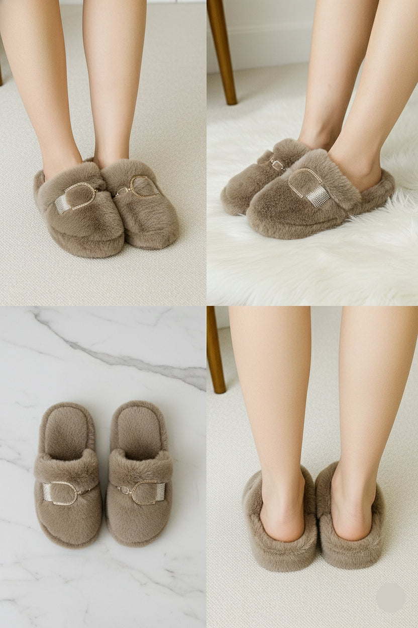Luxe Furry Buckle Bridal Slippers