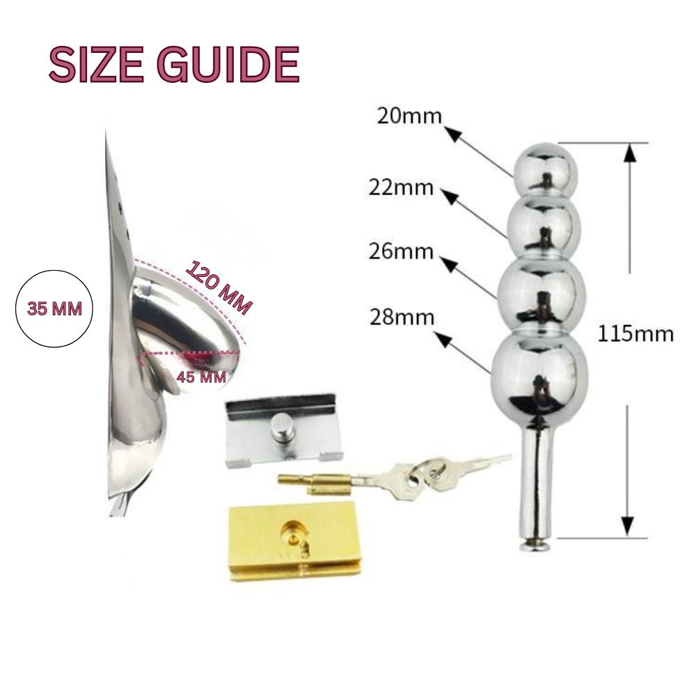 Male Stainless Steel Cage Chastity Belt with Butt plug