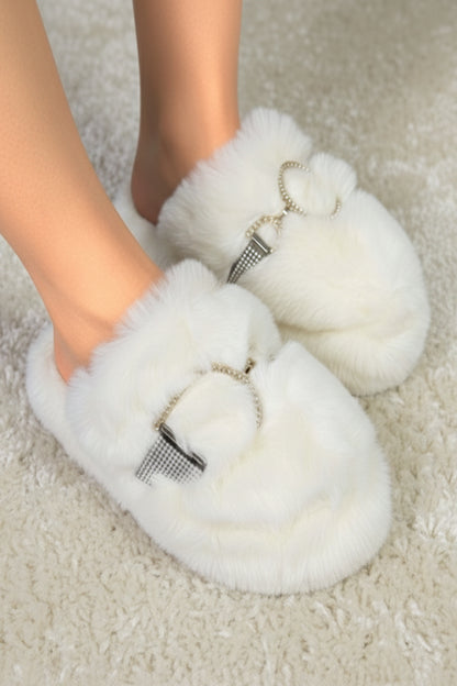 Luxe Furry Buckle Bridal Slippers