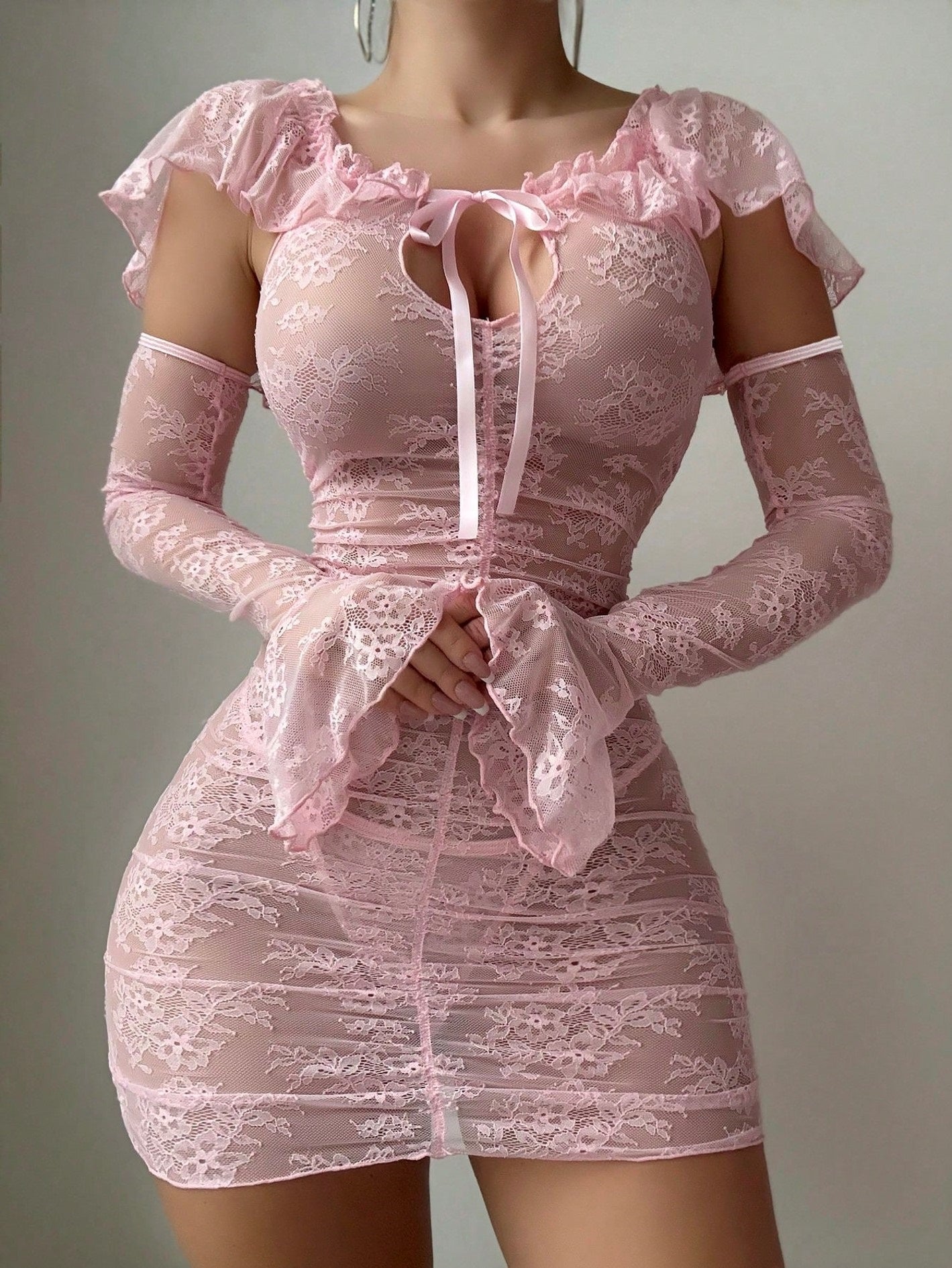 Lace Ruffled Babydoll Dress with Gloves