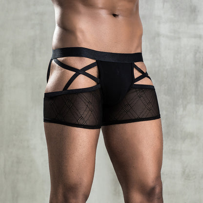 Men Sexy Lace Strappy Short