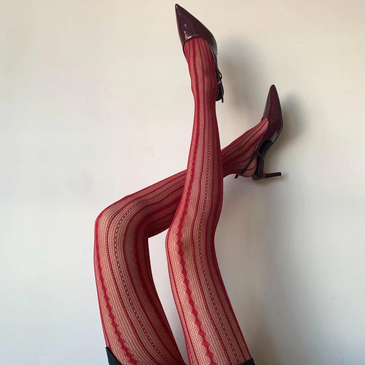 Crimson Desire Fishnet Pantyhose