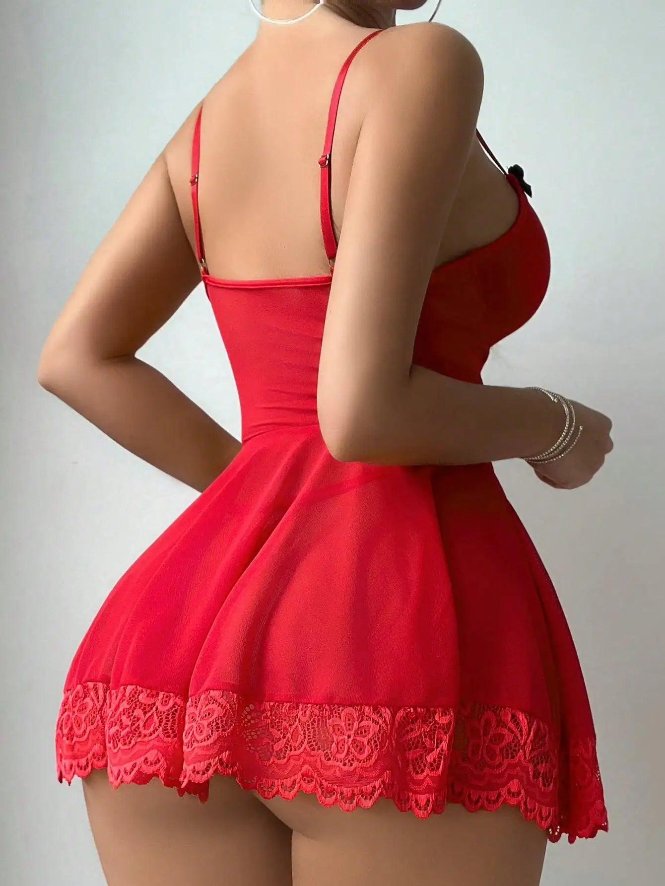 Red Sexy Babydoll Dress lingerie set with stocking