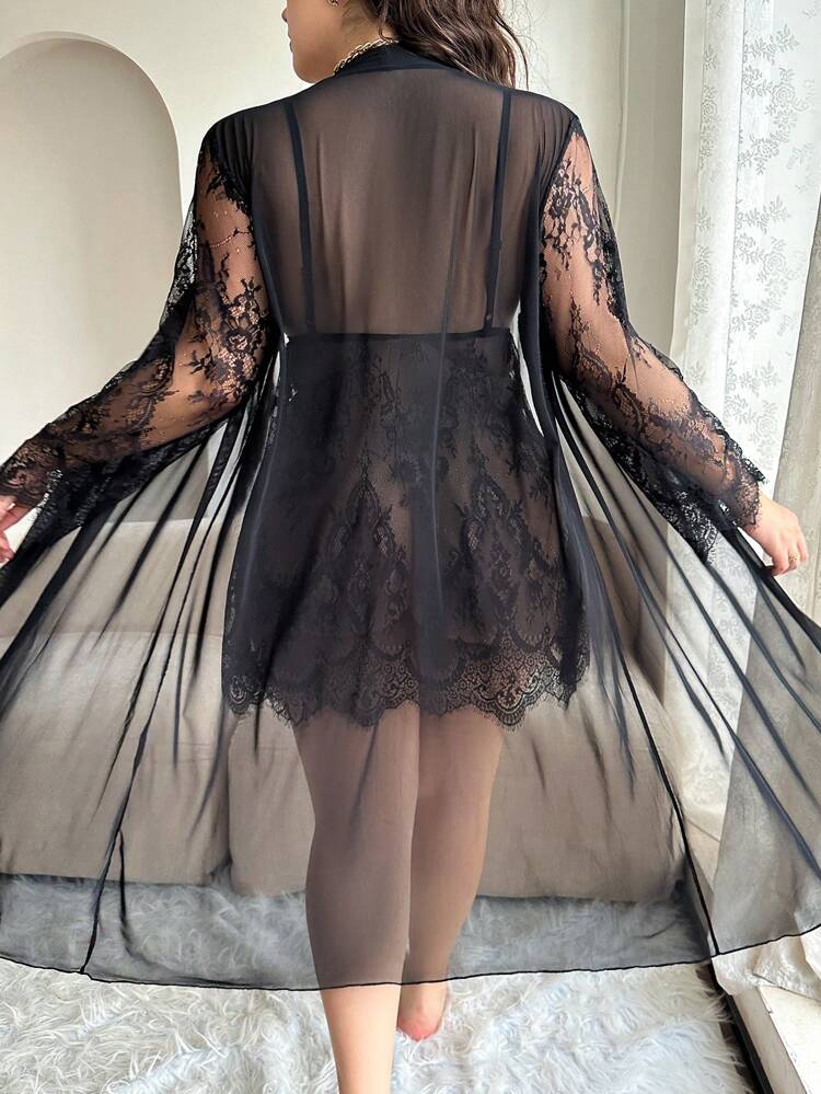 Bridal Eyelace Chemise with Robe Sexy Nighty