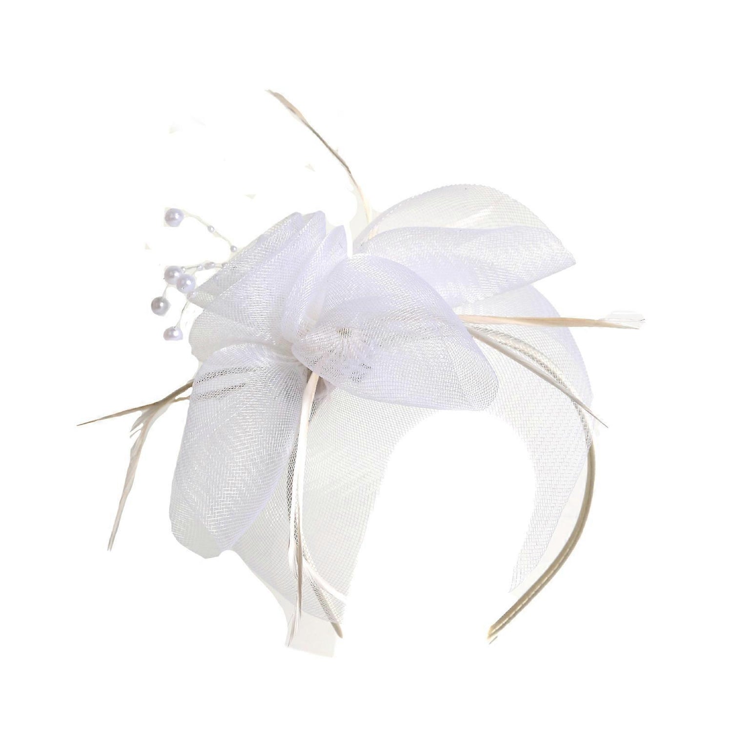 Elegant Black Net Pearl Fascinators Hat with Hairband