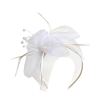 Elegant Black Net Pearl Fascinators Hat with Hairband