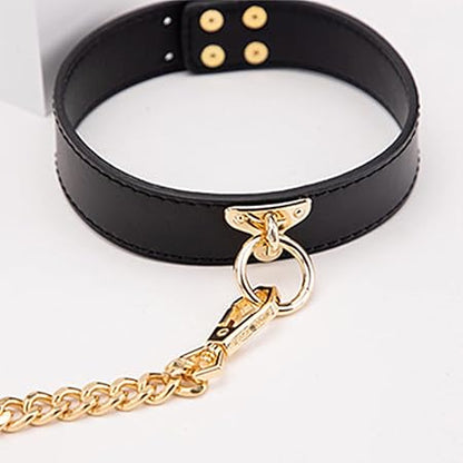 Leather Neck Collar Leash with Chain