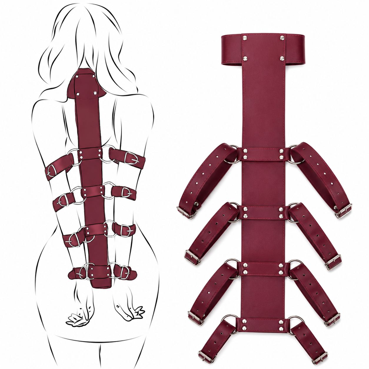 Faux Leather Back Bondage Spine Restraint Harness