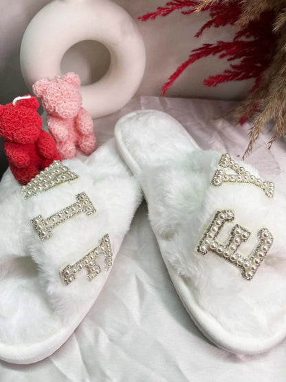 Premium Cute Fluffy Bride &amp; Wifey Slippers