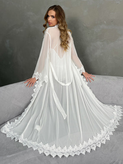 2pc Blossom Sheer Luxury Satin Chemise and Lace Robe