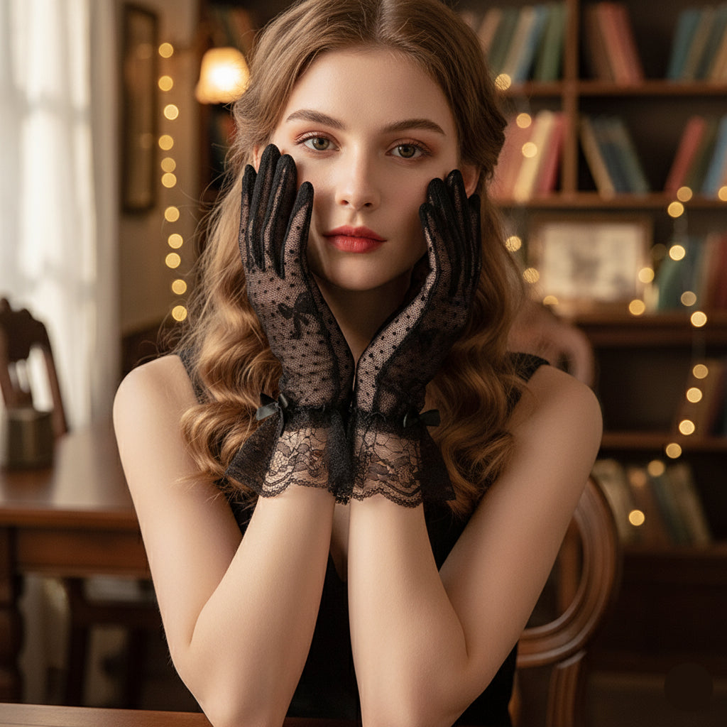 Elegant Sheer Short Polka Dot Lace Gloves