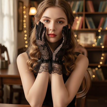 Elegant Sheer Short Polka Dot Lace Gloves